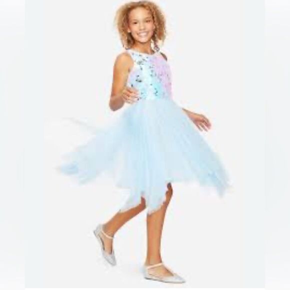 NWT Justice Girls SZ 12 Charming Light Blue Sequin Dress Retail $60 - Picture 1 of 8